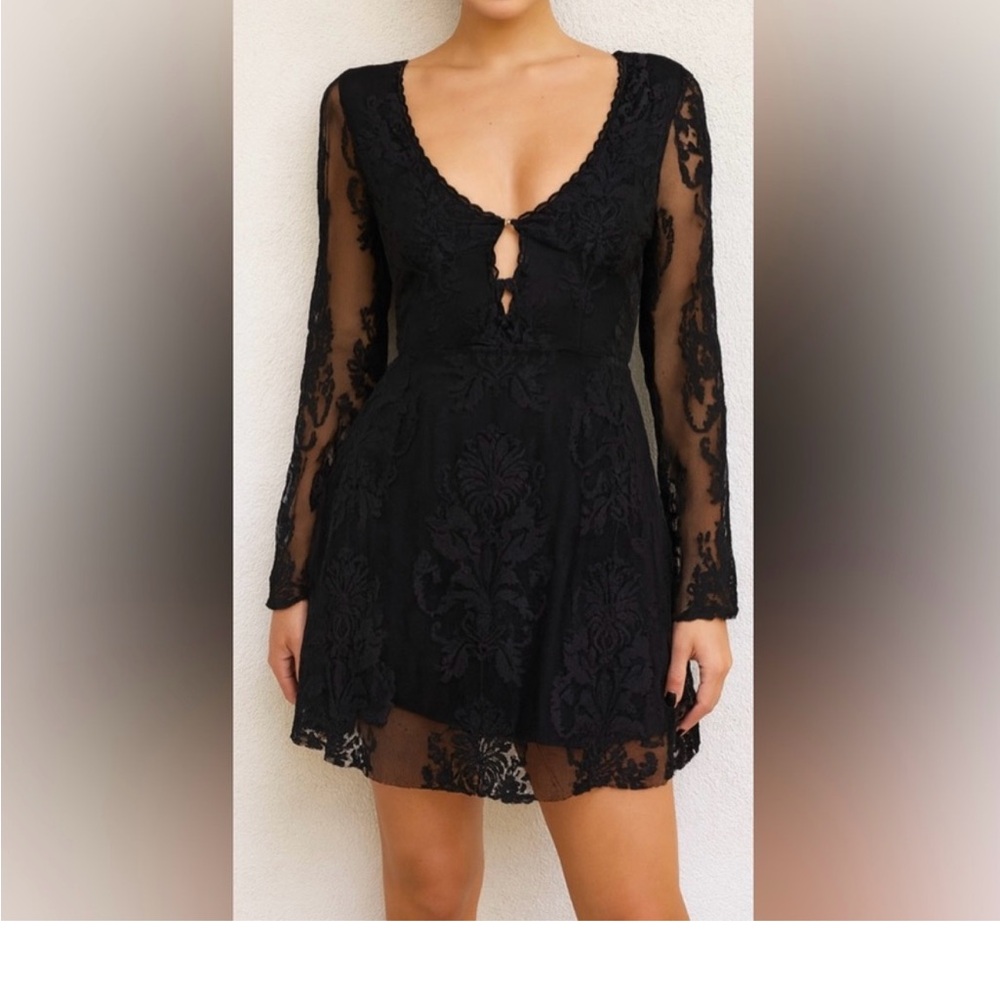 Free People Black Lace Long Sleeve Dress